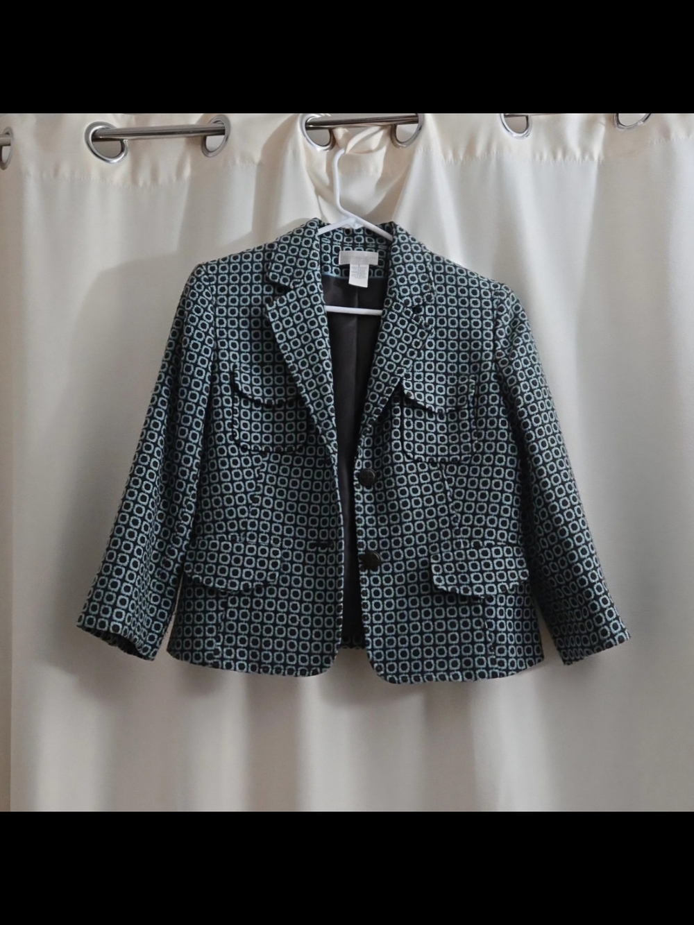 Worthington Teal and Brown Geometric Cropped Blazer